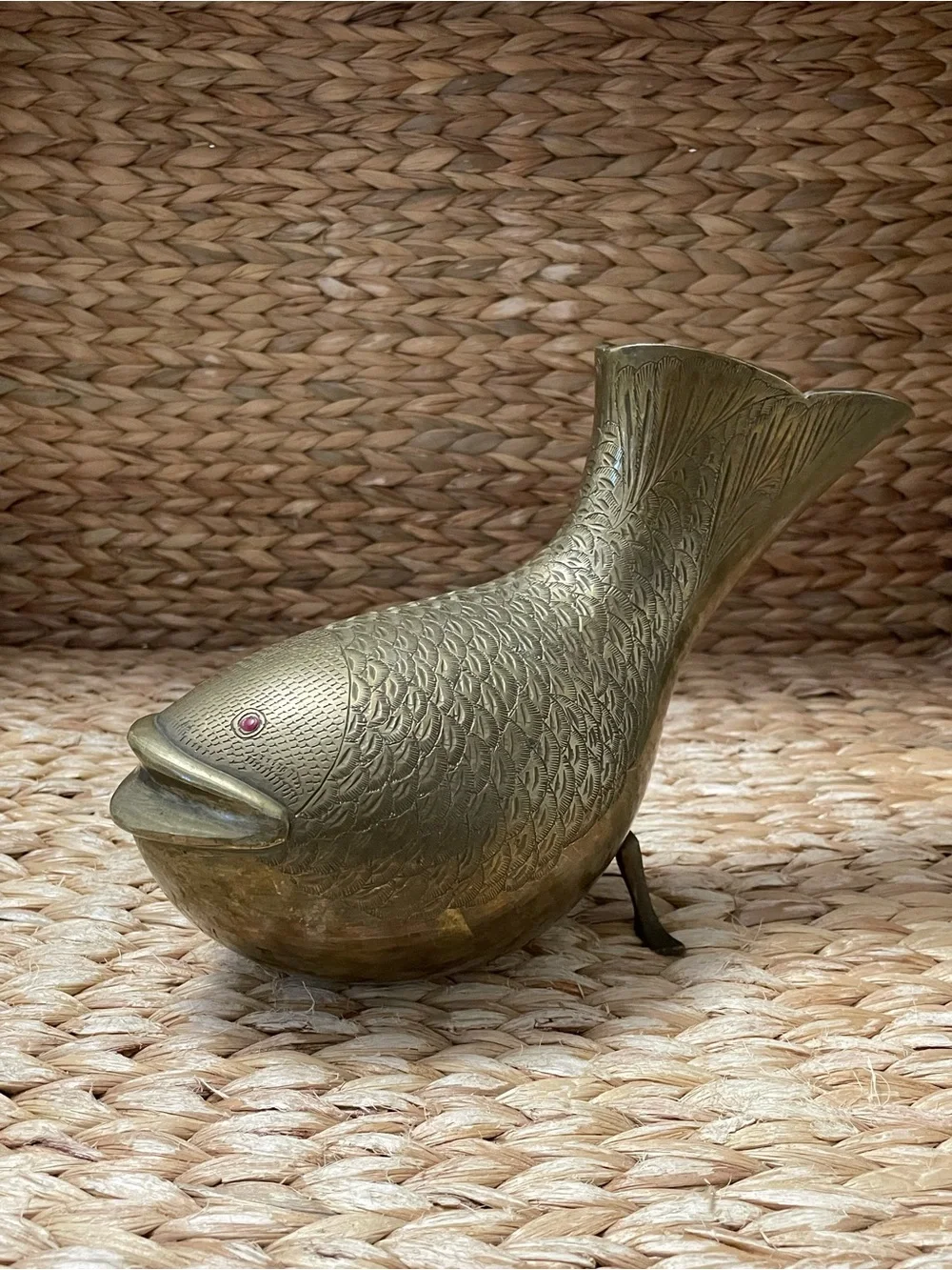 Vintage Brass Fish‎ Vase Tail MCM Mid-Century